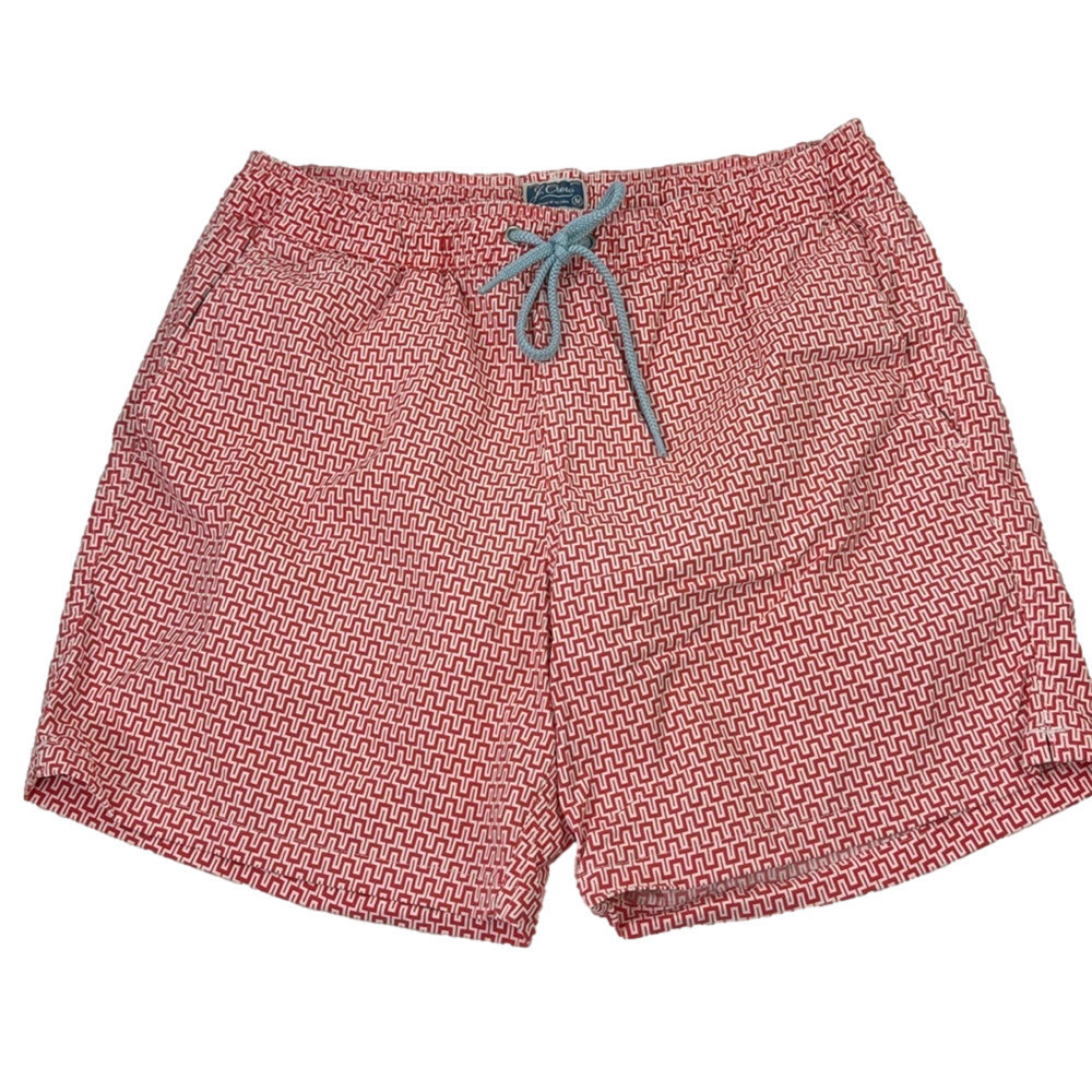 J. Crew Men's Patterned red & white lined  swim shorts / trunks
